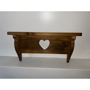 Rustic Wood Wall Shelf Heart Cutout Farmhouse Brown Floating Display Ledge